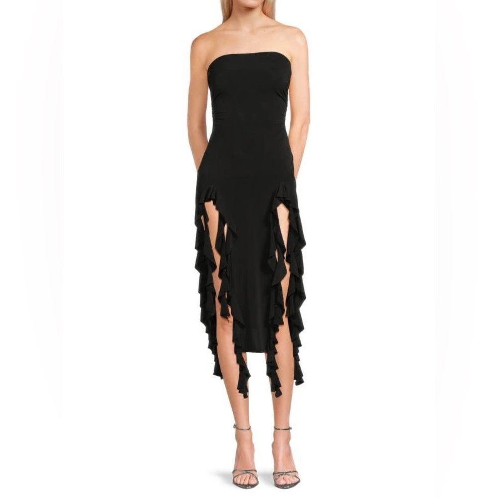 NEW Black Ruffle Cut Out Midi Dress